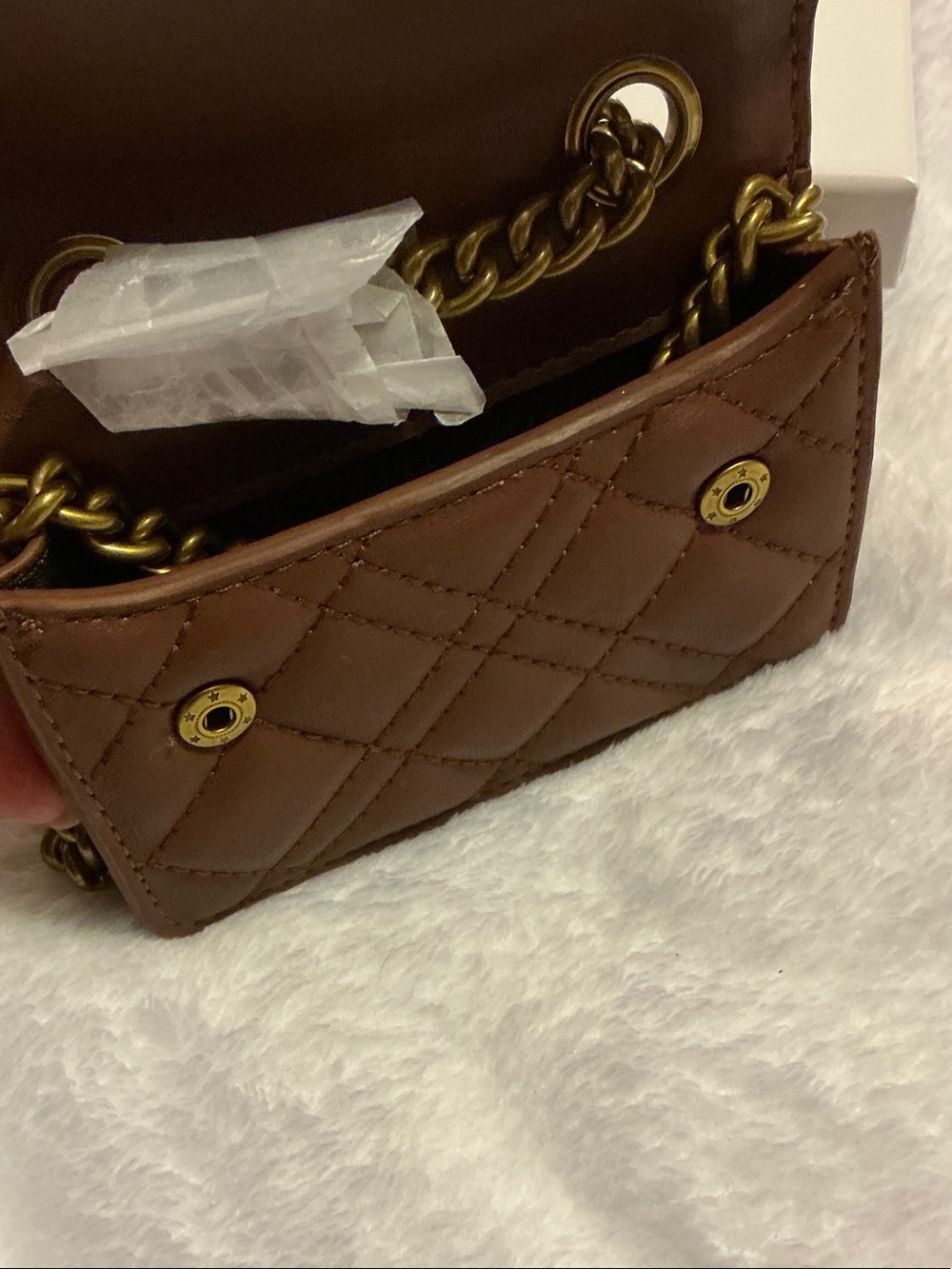 Kurt Geiger Quilted Brown Leather Micro Kingsley Crossbody chain purse 👜 - Picture 6 of 7